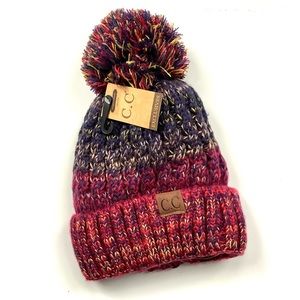 Womens C.C Knit Beanie with Pom Pom cozy lining NWT
